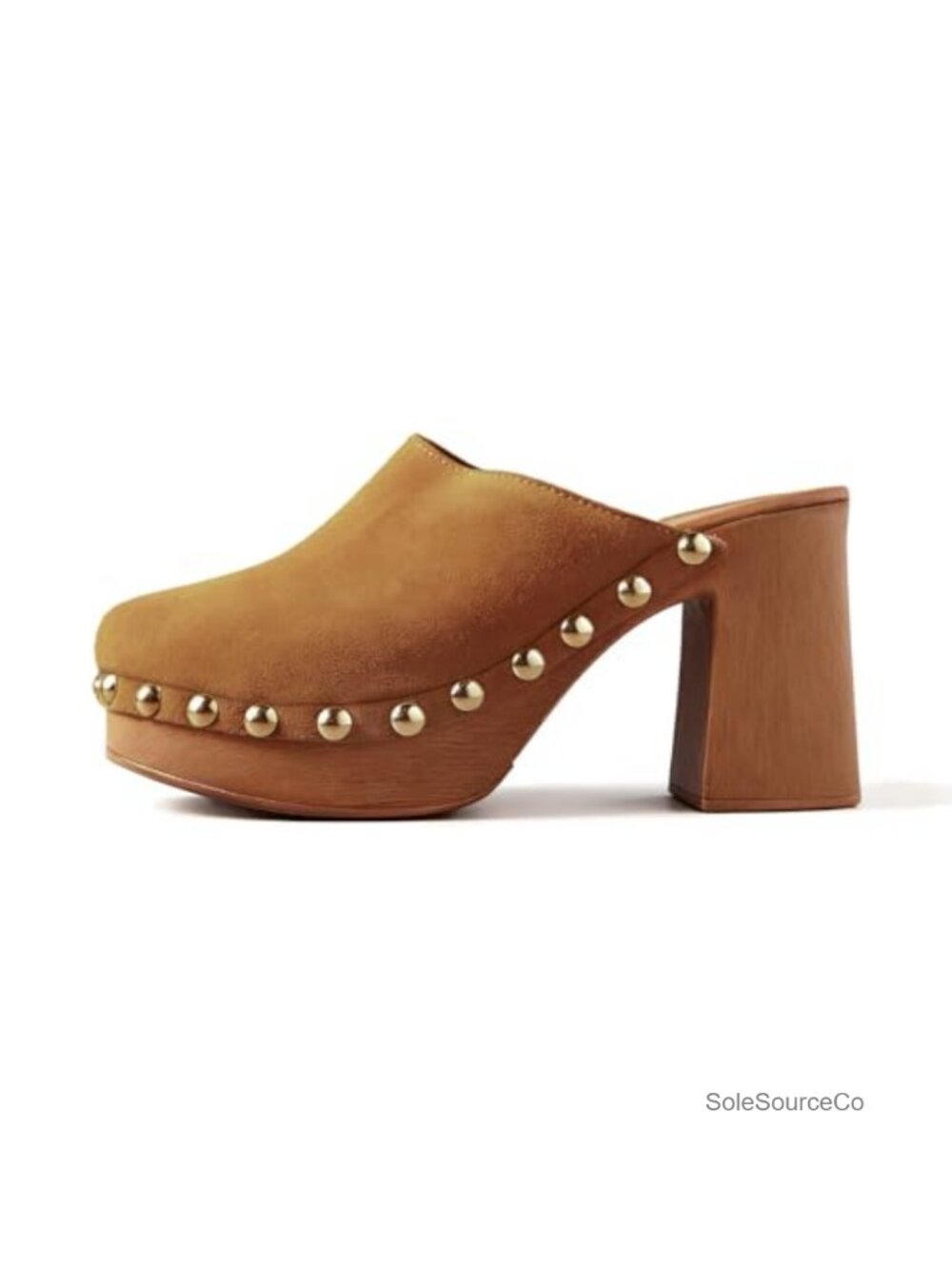 Platform Clogs Studded Mules High Heel Cork Slip On Block Round Closed Toe